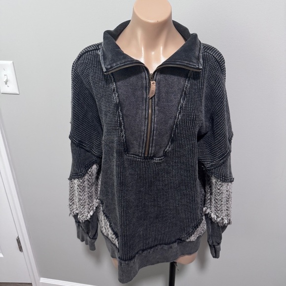 BKE Quarter Zip Pieced Pullover Washed Black Buckle XL Thermal Waffle Knit - Picture 7 of 9